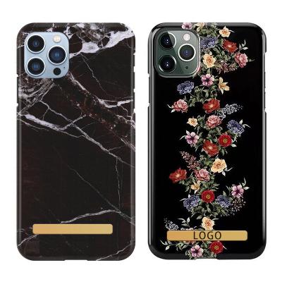 China Factory Shockproof Customization OEM Hard PC Water Transfer With Gold Metal Band Plate Cell Phone Case For iPhone 11 12 13 14 15 pro max for sale