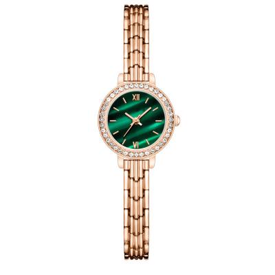 China Water Resistant Crystal Women Watch Rose Gold Face Quartz Movement Luxury Emerald Green Ladies Watch for sale