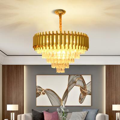 China Modern Gold Hanging Crystal Luxury Chandelier Pendant Light Beautiful Home Hotel Living Room Lamp for sale