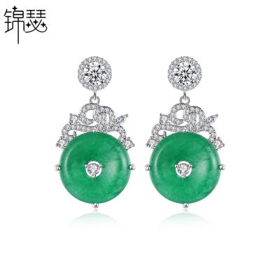 China 2021 New Design Luxury Copper Vintage LUOTEEMI Jade Stone Unique Earing Elegant Earring Woman for sale