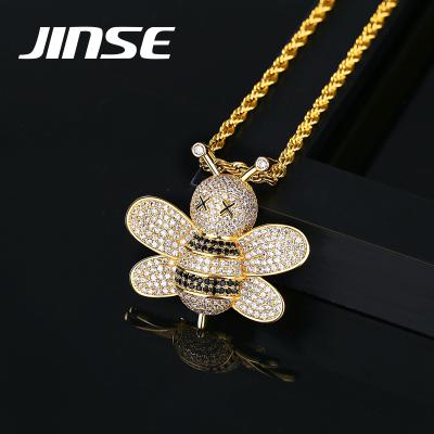 China Hiphop JINSE Hip Hop Jewelry Necklace Fashion Chain Jewelry Iced Out Woman Stretching Bee 2021 Pendant for sale