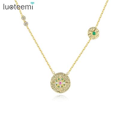 China LUOTEEMI CLASSICS Fashion Luxury Flower Shape Chian Necklace Cubic Zirocn Women Gold Charm Necklace for sale