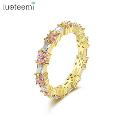 China LUOTEEMI Gold Fashion Colorful Tasty Korean Woman Chunky Pink Color Cute Fashion Flower Accessory Ring for sale