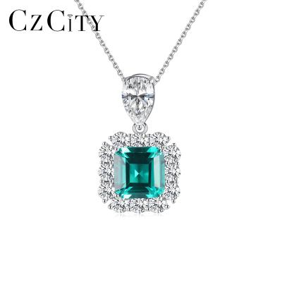 China 2022 CZCITY Hotselling Woman Emerald Evening Statement Jewelry Silver925 Wedding Jewelry CLASSIC Necklace for sale