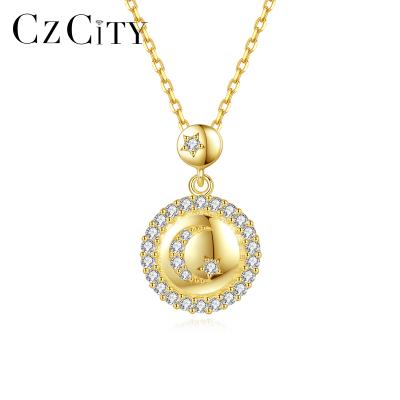 China Office / Career CZCITY Luxury Lady Coin Jewelry Necklace Accessory Trending Designer And Moon Charm Pendant for sale