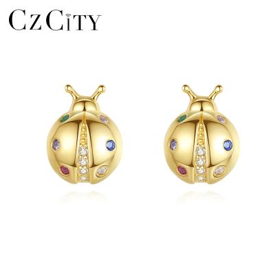 China FASHIONABLE Cute Girls 925 Sterling Silver Kawaii Rainbow CZ Diamond Ladybug Baby Stud Earrings from CZCITY for sale