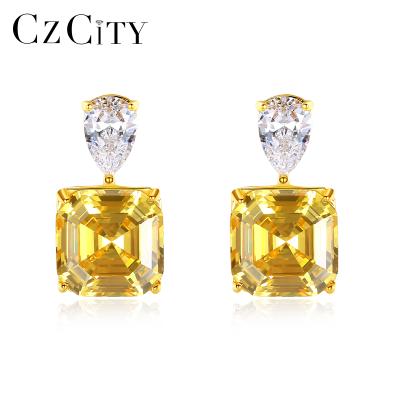 China CZCITY TRENDY Zircon Costume Jewelry Drop Earrings Gold Plated 925 Sterling Silver Earrings For Women for sale