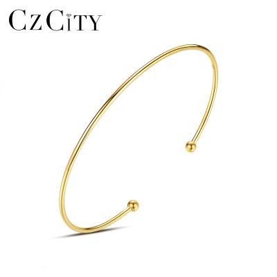 China CZCITY Designer CLASSIC Thin 14K Gold Plated Adjustable Cuff Bangle Bracelet Charm Women for sale