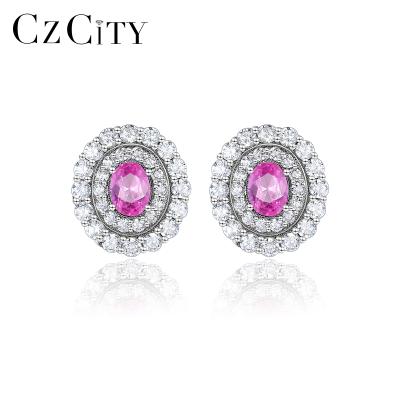 China Luxury Pink Gemstone Stud Earrings 925 Women Fashion TRENDY CZCIT Design 2021 New for sale