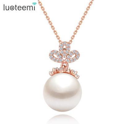 China LUOTEEMI 2021 Fashion Romantic Gold Plated Pearl Chain Pendant Necklace Girl Jewelry Woman Accessory for sale