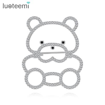 China LUOTEEMI ALLOY Fashion Bear Pin Tiny CZ Brooch Paved Animal Brooches High Quality Brass Women Jewelry for sale