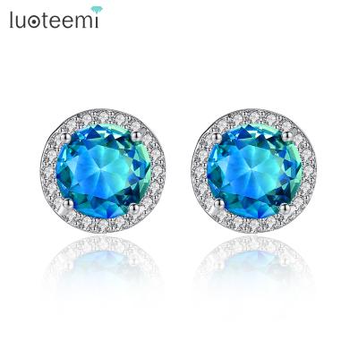 China LUOTEEMI FASHION Jewelry Diamond Stud Earrings White Gold Finding Ear Stud Piercing Copper Earrings for sale