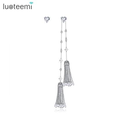 China LUOTEEMI FASHIONABLE bridal earrings zirconia jewelry drop earring tassel zircon jewelry luxury earrings for sale