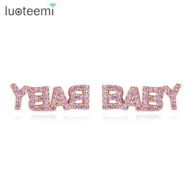 China LUOTEEMI FASHIONABLE Stud BABY Word Natural Letter Earing Crystal Earrings Diamond Earrings Jewelry for sale