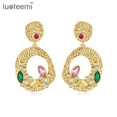 China LUOTEEMI Big Gold Circle Drop Stud Earrings FASHIONABLE Zirconia Earrings Bridal Cubic Zirconia Jewelry Earrings for sale