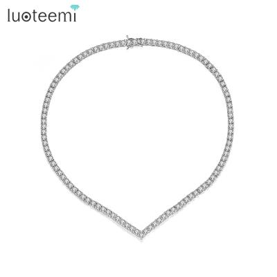 China LUOTEEMI FASHIONABLE Zircon Setting CZ Paved Wedding Diamond Tennis Necklace for sale