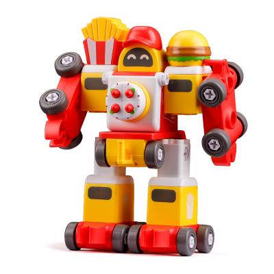 China Cartoon Toy High Quantity 5 in 1 Puzzle Hamburger Train Building Block DIY Robot Blocks Toys Set for sale