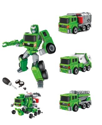 China DIY TOY Transform robot assemble hygiene vehicle garbags truck diy toys with light and music for truck toys for sale