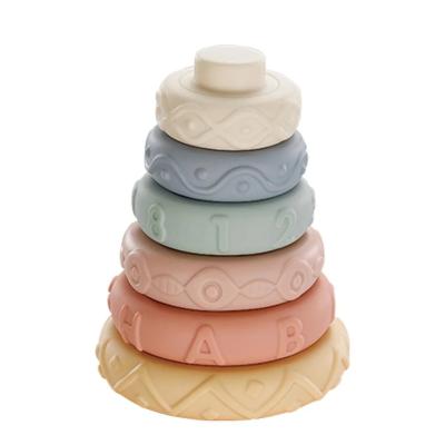 China Safe BPA Free Baby Toys 2021 STEM Educationl Soft Tower Stacking Circle Stacking Ring Toy Stacking Toy For Babies for sale