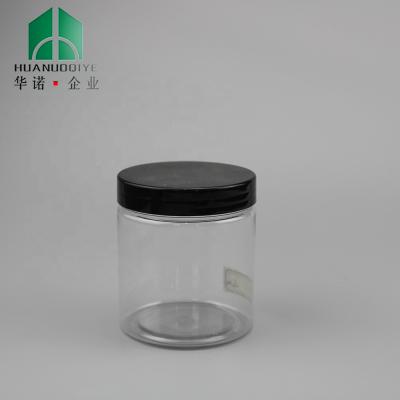 China Canned Food PET Plastic Jar 250ml 8oz Cylindrical Clear With Black Plastic Screw Lid For Cosmetics And Food for sale