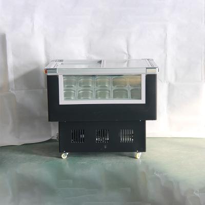 China Commercial Electric Snacks Factory Ice Cream Cabinet Gelato Display Shelving Glass Slide Showcase Freezer For Ice Cream for sale