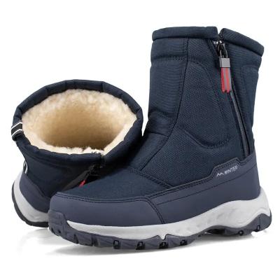 China LOW MOQ Mid-cut Large Size Range Waterproof Anti-skid Wool Insole Cushioning Striping Snow Boots for sale