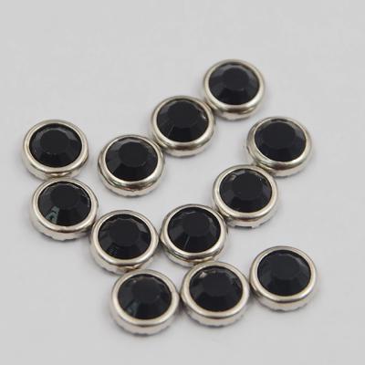 China Flatback Jet Black SS20 rimmed glass rhinestone with nickel silver ring for sale