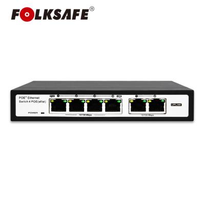 China POE Folksafe Network Switch 60W poe 48v 4 port unmanaged OEM 2 uplink for sale