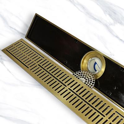 China BANGQI All-Copper Long Linear Toilet and Kitchen Bathroom Shower Drain Brass Floor Waste Drain for Basin Use for sale