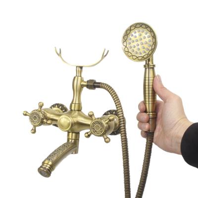 China Thermostatic Faucets Hot and Cold Mixer Antique Brass Rainfall Shower Set for Bath for sale