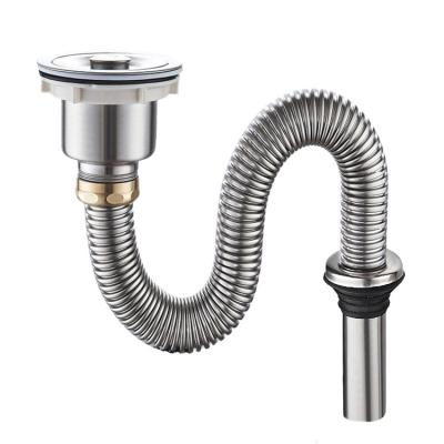 China Modern Stainless Steel Flexible Drainage Basin Pipes Deodorant Bathtub Drain Hose Polished Water Pipe Strainer Kitchen Bathroom for sale