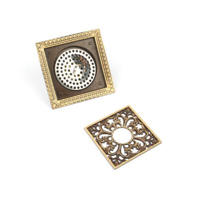 China 5 Inches Antique Bronze Anti-Clogging Square Brass Bathroom Floor Drain for Basin Use Removable Cover Shower Washing Machine for sale