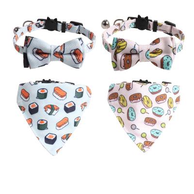 China New Design Fancy Amigo Pet Collar DETACHED Bandana Set Pizza Sushi Cat Bowtie Triangle Kitten Bibs Collar Custom Printed Bandana for sale