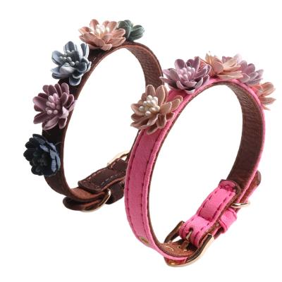 China New Trends Amigo PU Suede Metal Pet Buckle Flower Pet Collar Custom Adjustable Dog Collar Wholesale Puppy Collar for sale