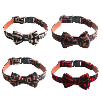 China New Design PU Luxury Vintage Pet Collar Quick Release Amigo Comfy Corduroy Bowtie Dog Collar Quick Release Dog Collar for sale