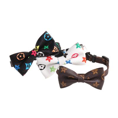 China New Trends Amigo Adjustable Breakpoint Bowtie Kitten Cat Collar PU Leather Floral DETACHED Luxury Pet Collar for sale