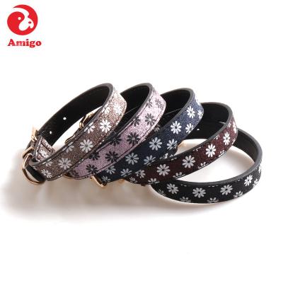 China Custom New Amigo DETACHED Design Pattern Pet Puppy Glitter Bling Neck Strap Metal Buckle PU Leather Dog Collar for sale