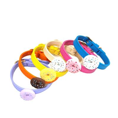 China Personalized Amigo fashion cute donuts colorful kitty cat collar wholesale safety small kitten PU leather metal buckle pet collar for sale