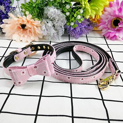 China Amigo DETACHED Pet Collar Leash Bandana Set Floral Headscarf Kitty Cat Dog Collar Adjustable Cute Bowtie Scarf Bib Detached for sale