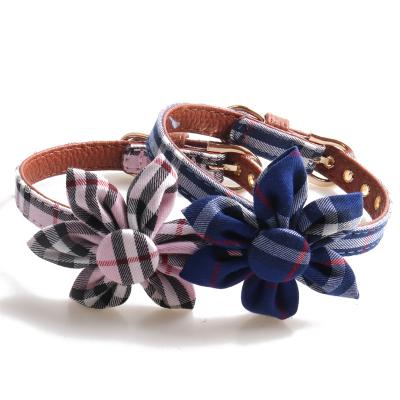 China New Trends Amigo Plaid Pet Luxury Collar Fashion Safety Sun Flower Metal Buckle Personalized Cute Cat Collar With Bells for sale