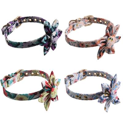 China Amigo New Design Custom Floral Dog Collars and Cat Metal High Quality Buckle Removed Sunflower Kitty Puppy Pet Collar for sale