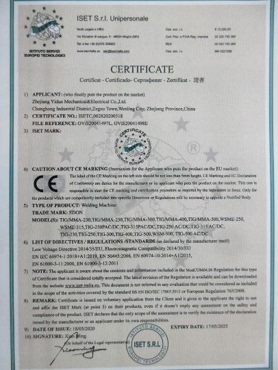 CE - Zhejiang Yidun Mechanical & Electrical Co., Ltd.