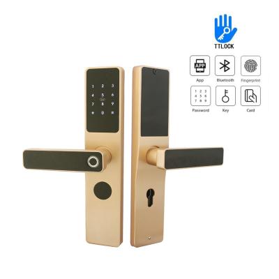 China IOS Android App Control Compatible Aluminum Alloy Door Lock TTlock Electronic Fingerprint Front Door Smart Lock for sale