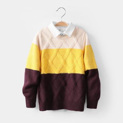 China 2022 Anti-Shrink Warm Tour Neck Striped Diamond Jacquard Geometry Sweater For Children In Autumn for sale