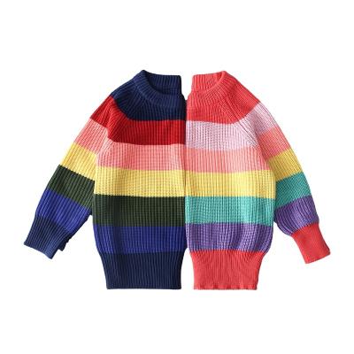 China 2022 Rainbow Color Anti-shrink Knitted Children's Long Sleeve Cotton Sweater Autumn And Winter Pullover Knitted Sweater For Girls for sale