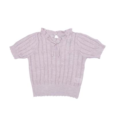 China 2022 New Girls Cotton Jacquard Edge Sweater Canvas Summer Anti-Shrink Sleeve Shorts French Knitted Tops Ultrathin Children for sale