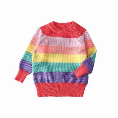 China Custom nylon anti-shrink striped knitted girl children clothing winter kid sweater for girls for sale