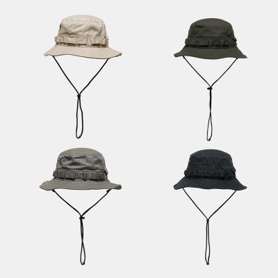 China New Trend Breathable High Quality Cotton Men's Outdoor Comfort Hiking Camping Fishing Bucket Hat With Side Strings for sale