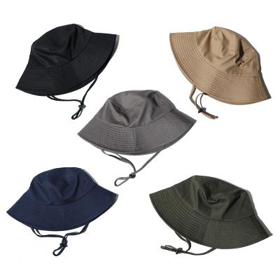 China Breathable Design Bulk Order Comfort Your Own Custom Fisherman Bucket Hats Cotton Wide Brim Bucket Hats With Strings for sale