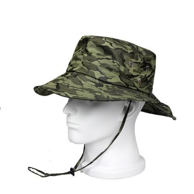 China Breathable Comfort Sombrero Pescador Camping Fishing Safari Sun Boonie Hat Tactical Camouflage Military Custom Bucket Hat With String for sale